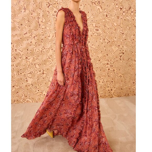 NWT Ulla Johnson Aida Cascading Ruffle Gown Maxi Dress Oleander Sz6 Party Cockta - Picture 3 of 7